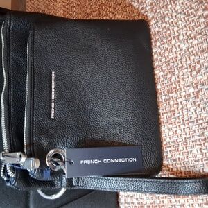 French Connection Wristlet Black Lara Pebble Double Pouches for Men Or Women